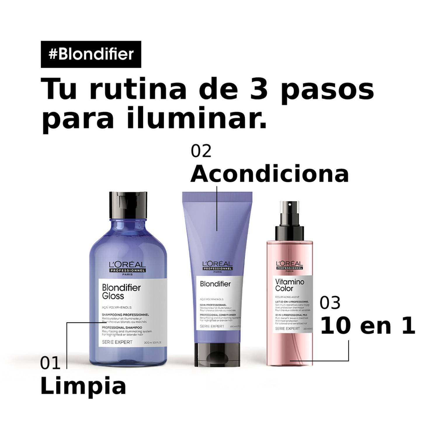 Shampoo Blondifier gloss nutrición y cuidado del rubio Loreal professionnel 300ml